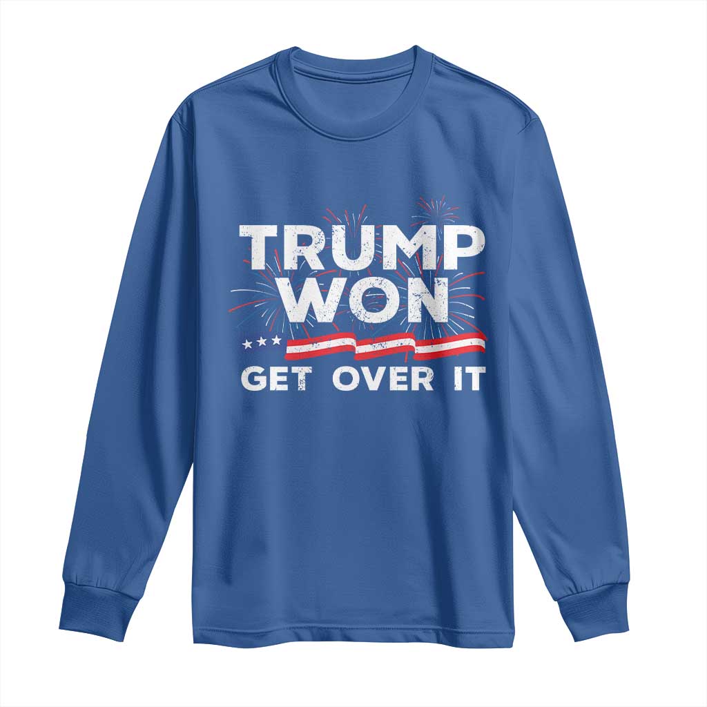 Trump Won Get Over It Long Sleeve Shirt US Election 2024 American Flag TS11 Royal Blue Print Your Wear