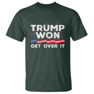 Trump Won Get Over It T Shirt US Election 2024 American Flag TS11 Dark Forest Green Print Your Wear