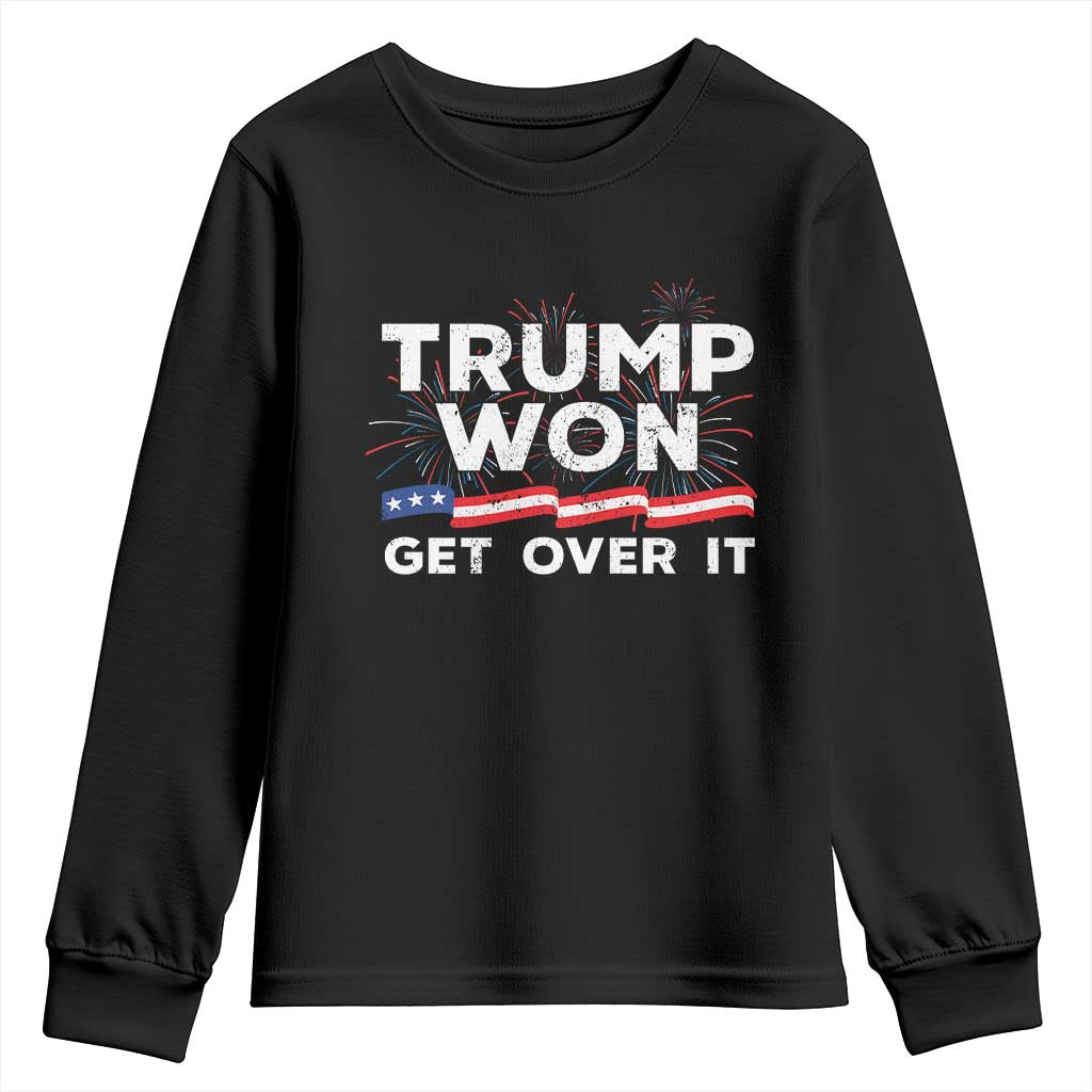 Trump Won Get Over It Youth Sweatshirt US Election 2024 American Flag TS11 Black Print Your Wear