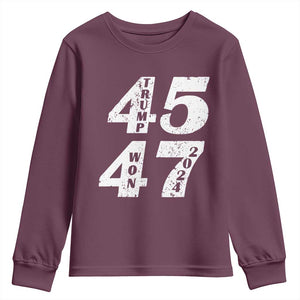 Trump For President Youth Sweatshirt Trump Won 45 47 US Election 2024 TS11 Maroon Print Your Wear