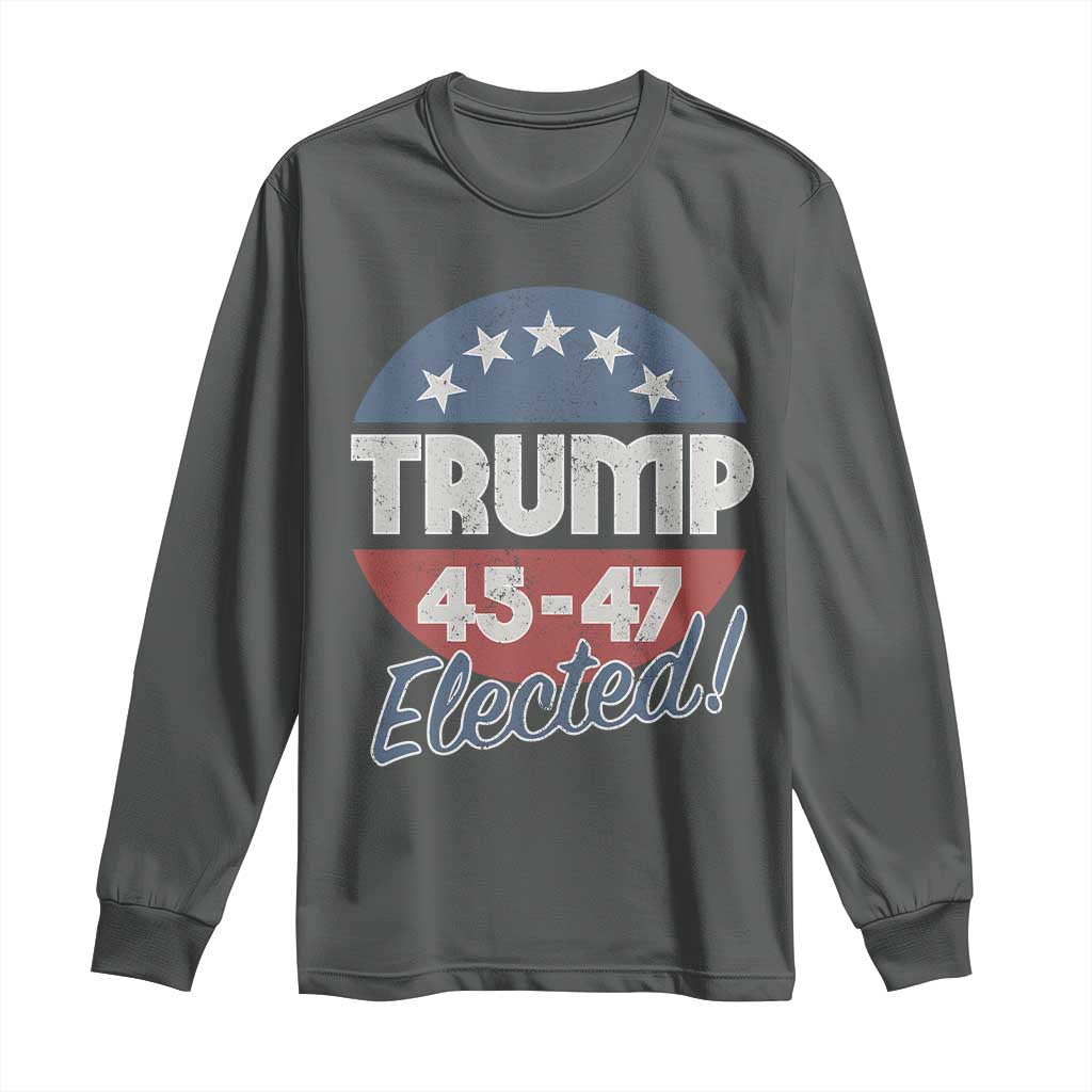 Trump For President Long Sleeve Shirt Trump Elected 45 47 American Flag TS11 Dark Heather Print Your Wear