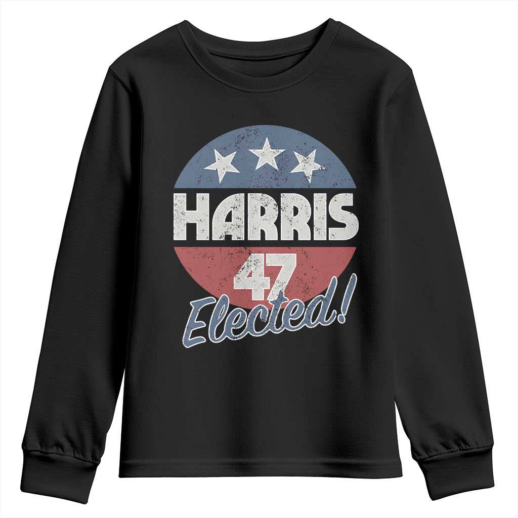Harris For President Youth Sweatshirt Harris Elected 47 American Flag TS11 Black Print Your Wear