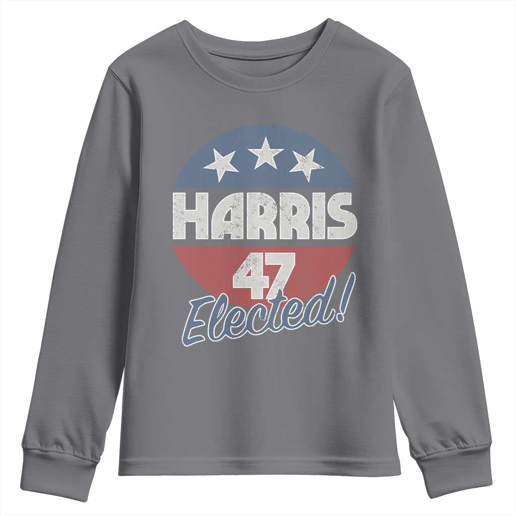 Harris For President Youth Sweatshirt Harris Elected 47 American Flag TS11 Charcoal Print Your Wear