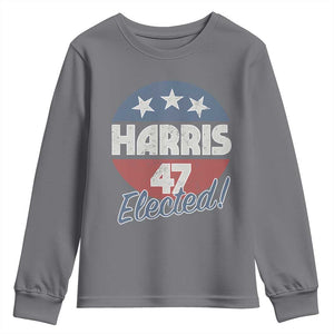 Harris For President Youth Sweatshirt Harris Elected 47 American Flag TS11 Charcoal Print Your Wear