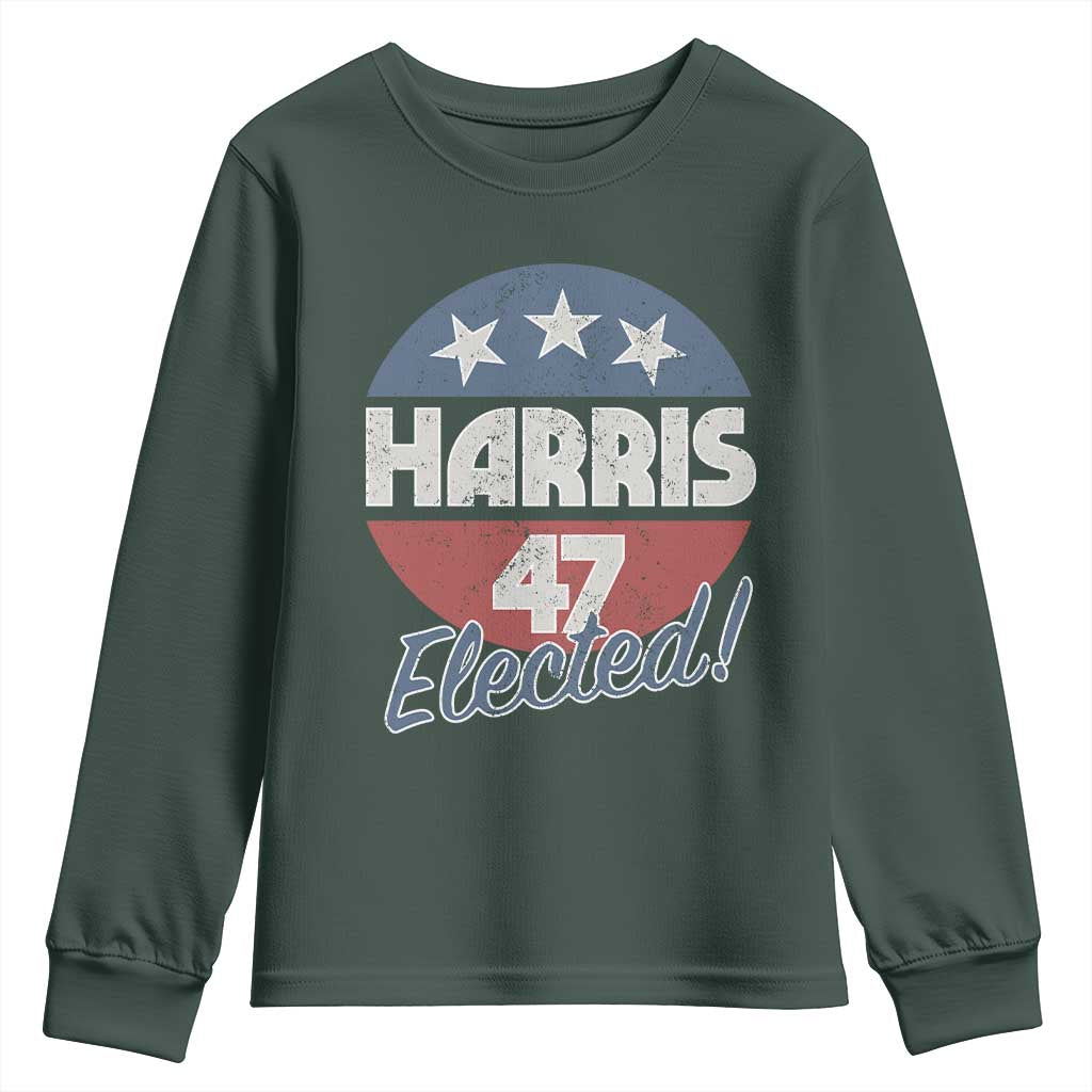 Harris For President Youth Sweatshirt Harris Elected 47 American Flag TS11 Dark Forest Green Print Your Wear