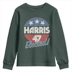 Harris For President Youth Sweatshirt Harris Elected 47 American Flag TS11 Dark Forest Green Print Your Wear