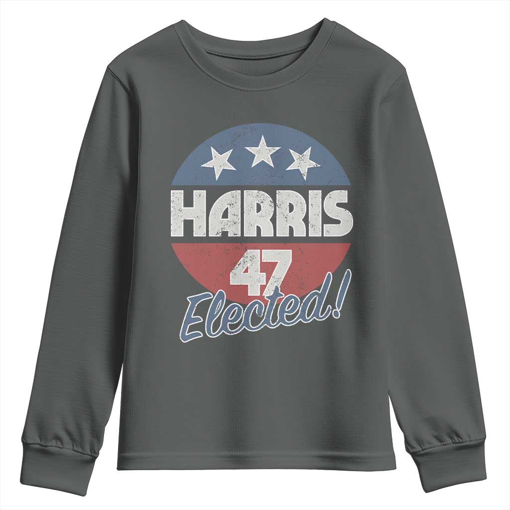 Harris For President Youth Sweatshirt Harris Elected 47 American Flag TS11 Dark Heather Print Your Wear