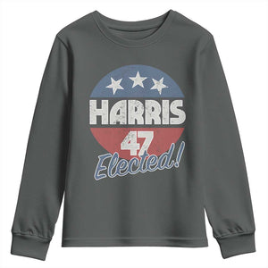 Harris For President Youth Sweatshirt Harris Elected 47 American Flag TS11 Dark Heather Print Your Wear