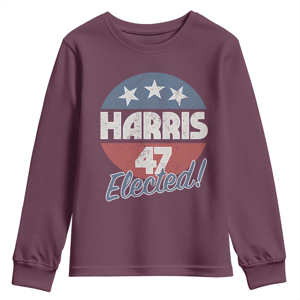 Harris For President Youth Sweatshirt Harris Elected 47 American Flag TS11 Maroon Print Your Wear
