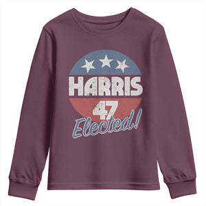 Harris For President Youth Sweatshirt Harris Elected 47 American Flag TS11 Maroon Print Your Wear