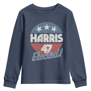 Harris For President Youth Sweatshirt Harris Elected 47 American Flag TS11 Navy Print Your Wear