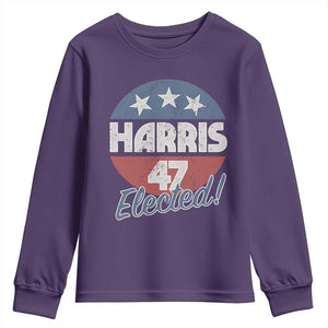 Harris For President Youth Sweatshirt Harris Elected 47 American Flag TS11 Purple Print Your Wear