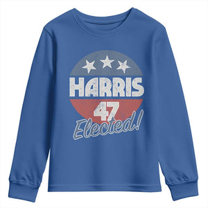Harris For President Youth Sweatshirt Harris Elected 47 American Flag TS11 Royal Blue Print Your Wear