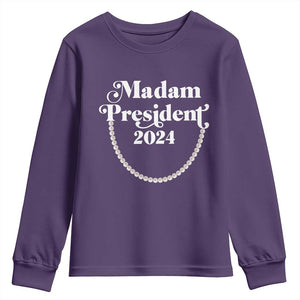 Harris Supporter Youth Sweatshirt Madam President 2024 First Female President Election TS11 Purple Print Your Wear