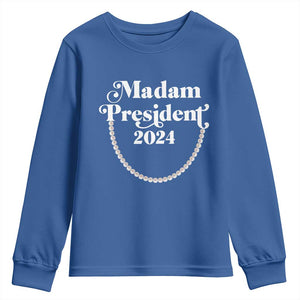 Harris Supporter Youth Sweatshirt Madam President 2024 First Female President Election TS11 Royal Blue Print Your Wear