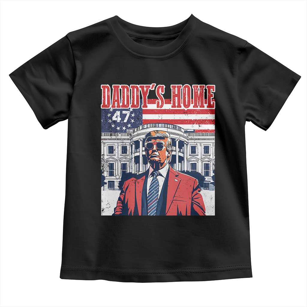 Funny Trump 2024 Baby Shirt Daddy's Home The 47th US President Vintage Betsy American Flag TS11 Black Print Your Wear