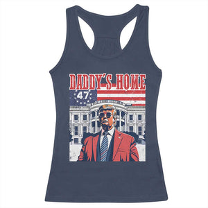 Funny Trump 2024 Racerback Tank Top Daddy's Home The 47th US President Vintage Betsy American Flag TS11 Navy Print Your Wear