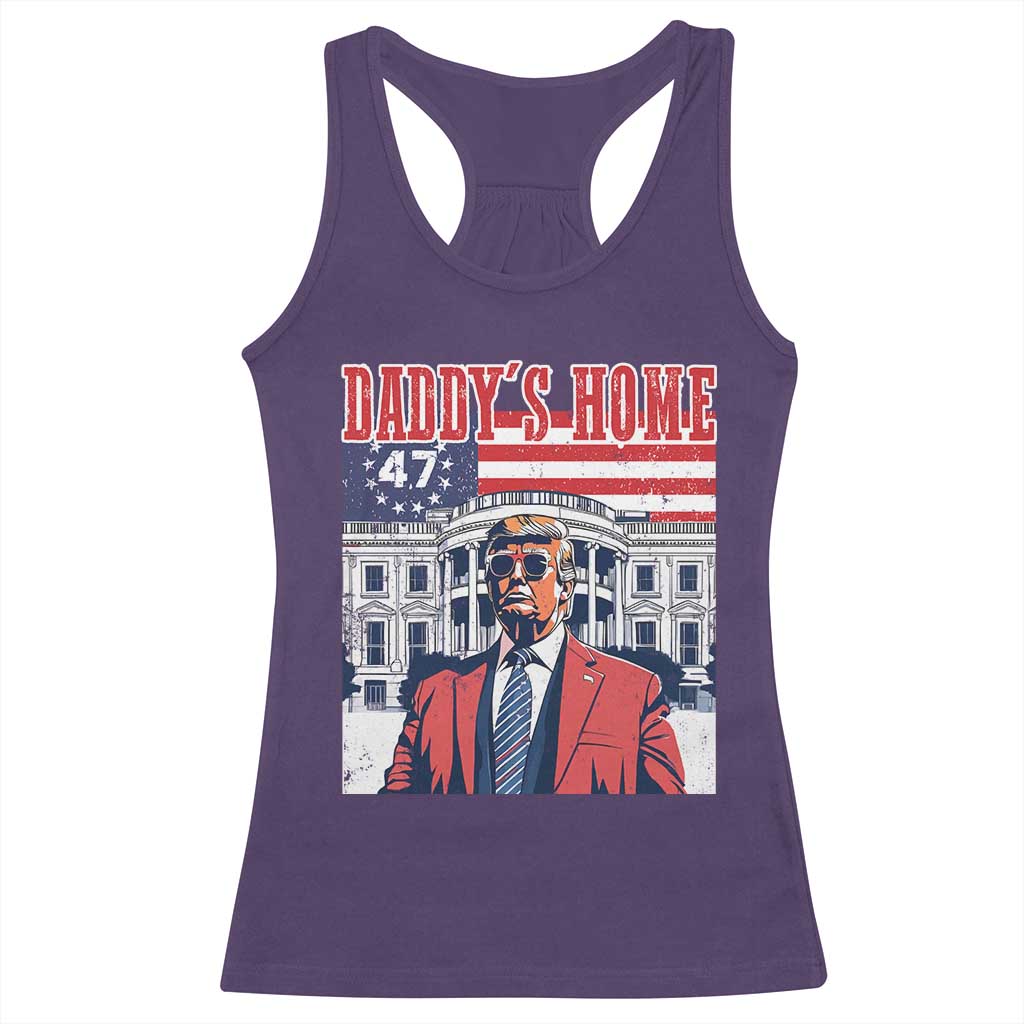 Funny Trump 2024 Racerback Tank Top Daddy's Home The 47th US President Vintage Betsy American Flag TS11 Purple Print Your Wear