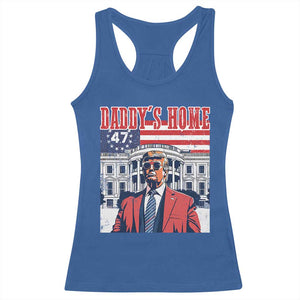 Funny Trump 2024 Racerback Tank Top Daddy's Home The 47th US President Vintage Betsy American Flag TS11 Royal Blue Print Your Wear