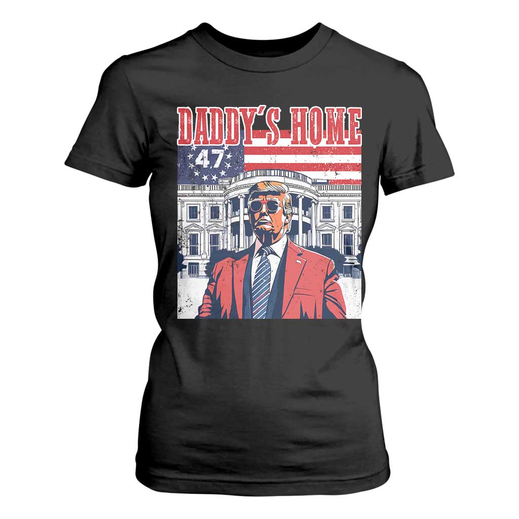 Funny Trump 2024 T Shirt For Women Daddy's Home The 47th US President Vintage Betsy American Flag TS11 Black Print Your Wear