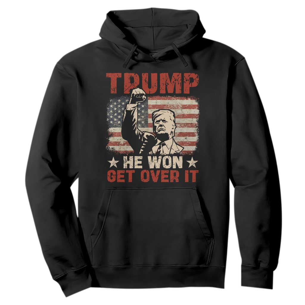 Trump Won 2024 Hoodie He Won Get Over It Vintage American Flag TS11 Black Print Your Wear