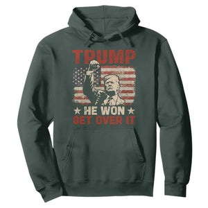 Trump Won 2024 Hoodie He Won Get Over It Vintage American Flag TS11 Dark Forest Green Print Your Wear