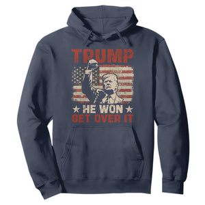 Trump Won 2024 Hoodie He Won Get Over It Vintage American Flag TS11 Navy Print Your Wear