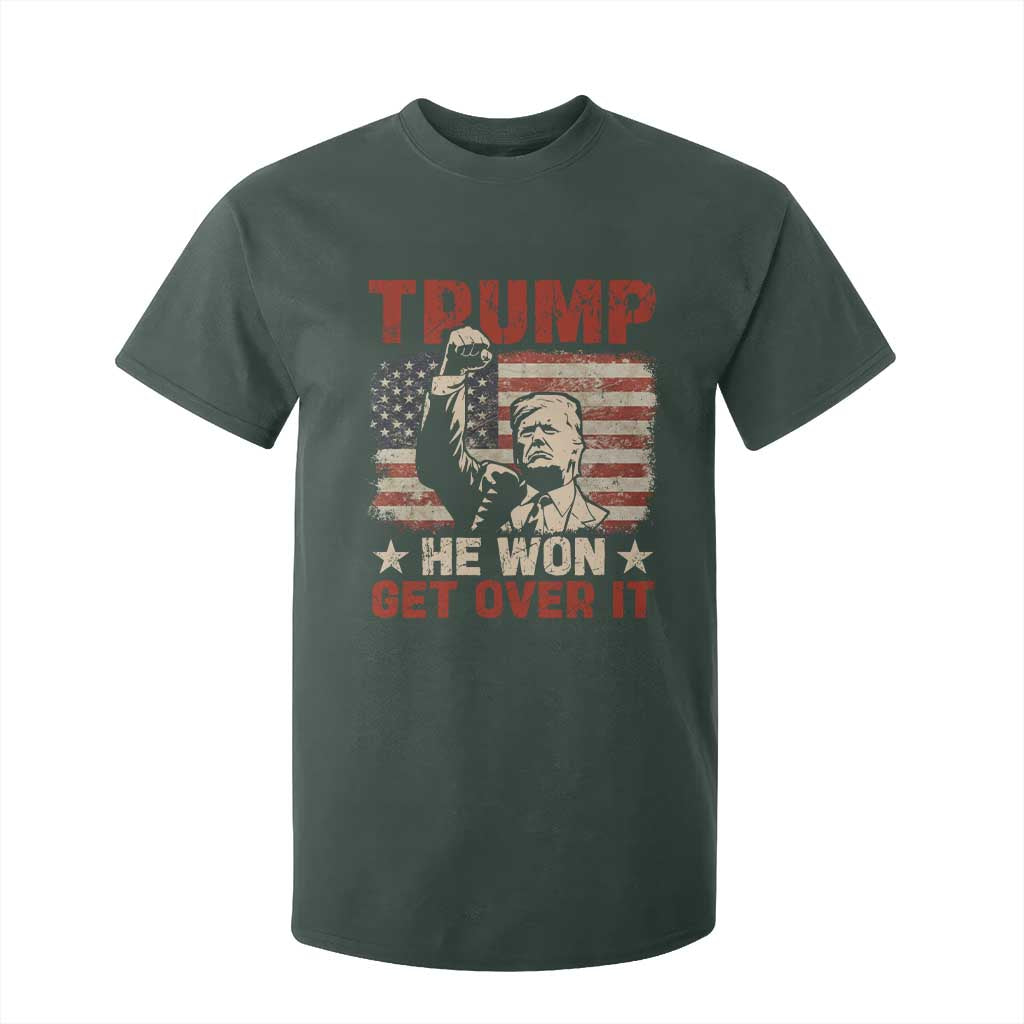 Trump Won 2024 T Shirt For Kid He Won Get Over It Vintage American Flag TS11 Dark Forest Green Print Your Wear