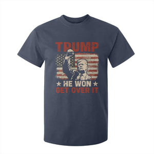 Trump Won 2024 T Shirt For Kid He Won Get Over It Vintage American Flag TS11 Navy Print Your Wear