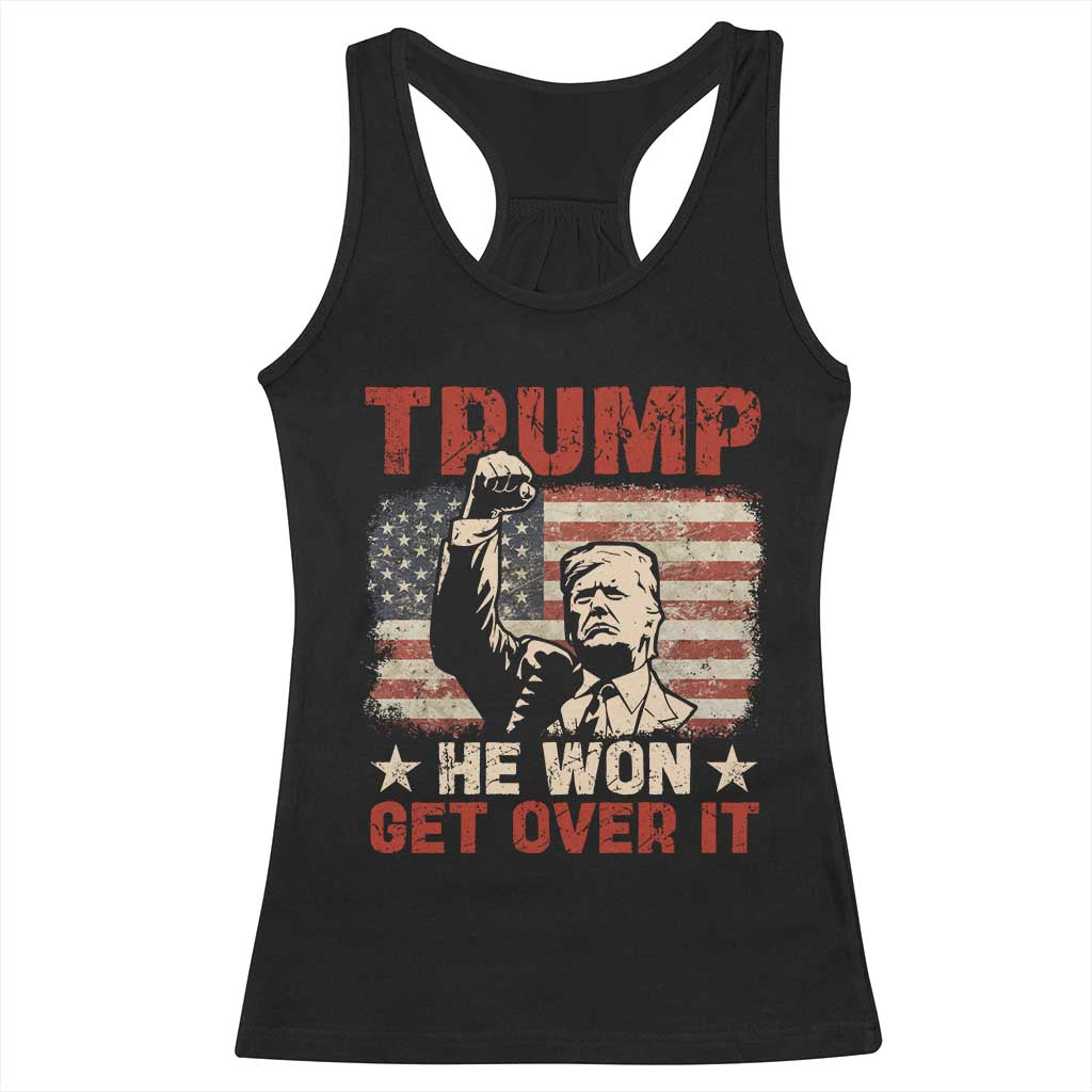 Trump Won 2024 Racerback Tank Top He Won Get Over It Vintage American Flag TS11 Black Print Your Wear