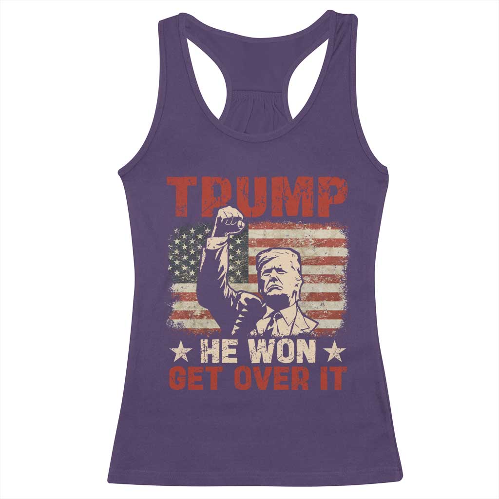 Trump Won 2024 Racerback Tank Top He Won Get Over It Vintage American Flag TS11 Purple Print Your Wear
