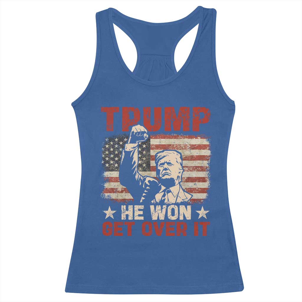 Trump Won 2024 Racerback Tank Top He Won Get Over It Vintage American Flag TS11 Royal Blue Print Your Wear