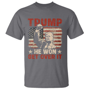 Trump Won 2024 T Shirt He Won Get Over It Vintage American Flag TS11 Charcoal Print Your Wear