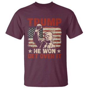 Trump Won 2024 T Shirt He Won Get Over It Vintage American Flag TS11 Maroon Print Your Wear
