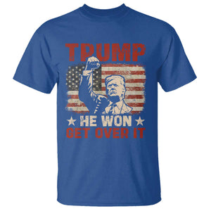 Trump Won 2024 T Shirt He Won Get Over It Vintage American Flag TS11 Royal Blue Print Your Wear