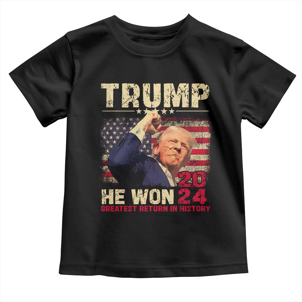 Trump Won 2024 Baby Shirt He Won Greatest Return In History The 47th US President TS11 Black Print Your Wear
