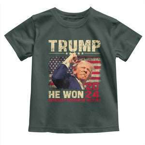 Trump Won 2024 Baby Shirt He Won Greatest Return In History The 47th US President TS11 Dark Forest Green Print Your Wear