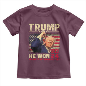 Trump Won 2024 Baby Shirt He Won Greatest Return In History The 47th US President TS11 Maroon Print Your Wear