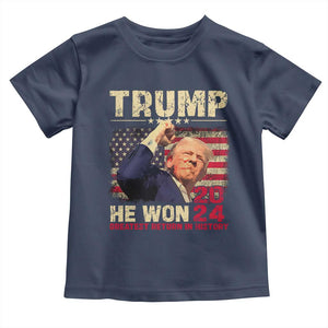 Trump Won 2024 Baby Shirt He Won Greatest Return In History The 47th US President TS11 Navy Print Your Wear