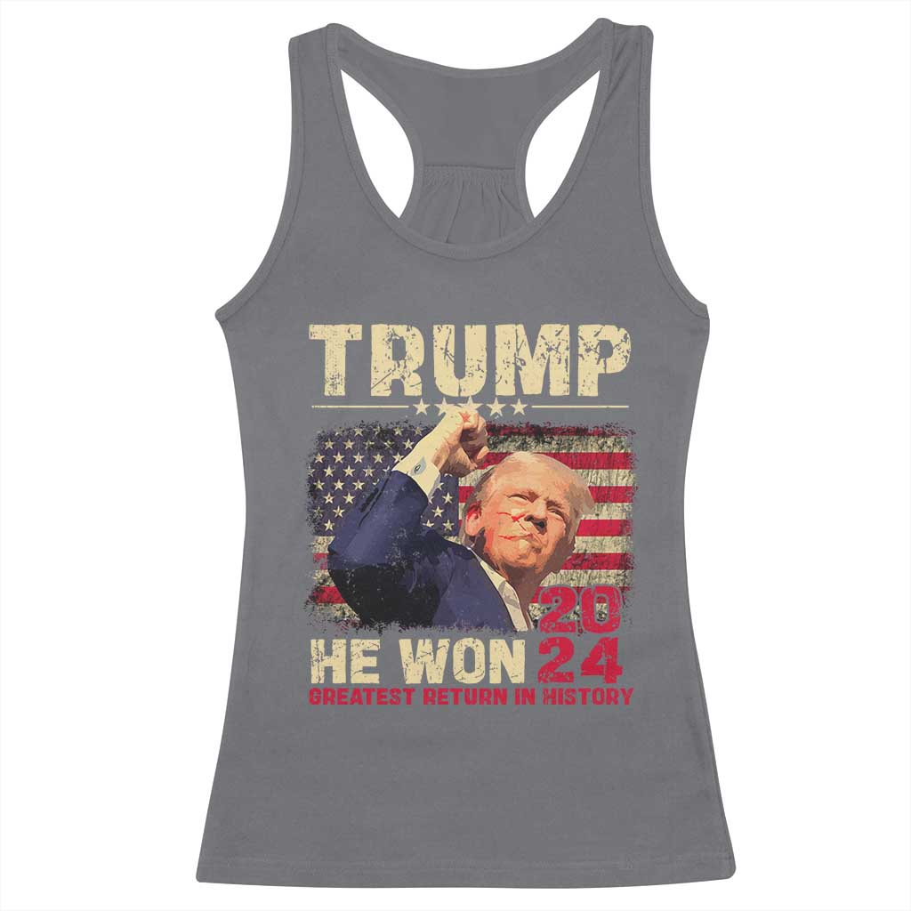 Trump Won 2024 Racerback Tank Top He Won Greatest Return In History The 47th US President TS11 Charcoal Print Your Wear