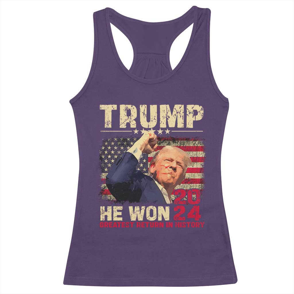 Trump Won 2024 Racerback Tank Top He Won Greatest Return In History The 47th US President TS11 Purple Print Your Wear