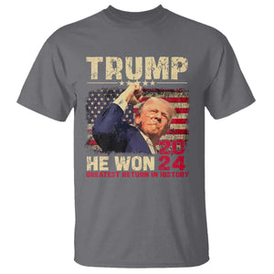Trump Won 2024 T Shirt He Won Greatest Return In History The 47th US President TS11 Charcoal Print Your Wear