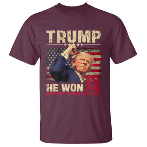 Trump Won 2024 T Shirt He Won Greatest Return In History The 47th US President TS11 Maroon Print Your Wear