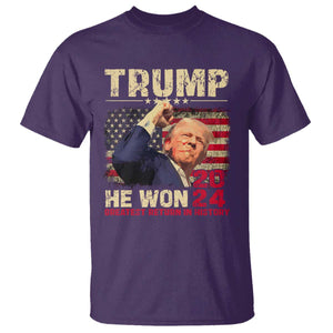 Trump Won 2024 T Shirt He Won Greatest Return In History The 47th US President TS11 Purple Print Your Wear