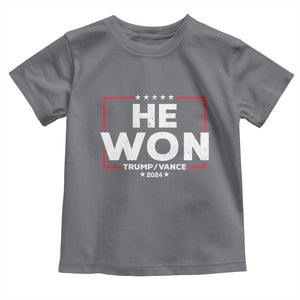 Trump He Won 2024 Baby Shirt The 47th US President Trump Vance TS11 Charcoal Print Your Wear