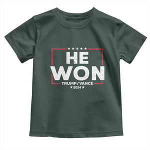 Trump He Won 2024 Baby Shirt The 47th US President Trump Vance TS11 Dark Forest Green Print Your Wear