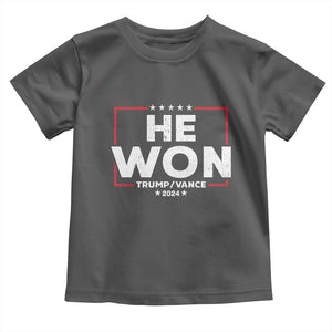 Trump He Won 2024 Baby Shirt The 47th US President Trump Vance TS11 Dark Heather Print Your Wear