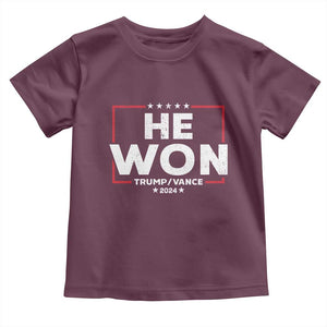 Trump He Won 2024 Baby Shirt The 47th US President Trump Vance TS11 Maroon Print Your Wear