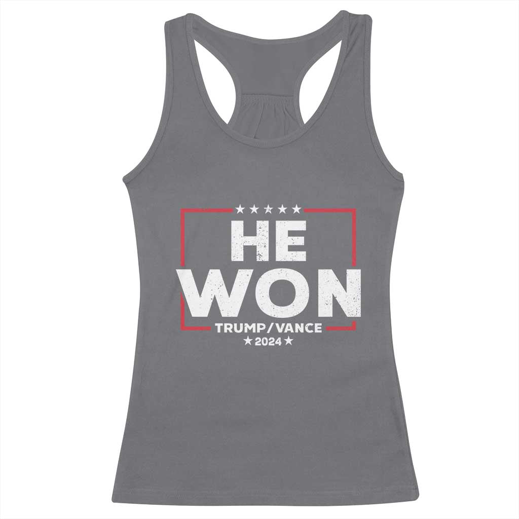 Trump He Won 2024 Racerback Tank Top The 47th US President Trump Vance TS11 Charcoal Print Your Wear
