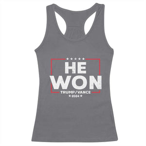 Trump He Won 2024 Racerback Tank Top The 47th US President Trump Vance TS11 Charcoal Print Your Wear